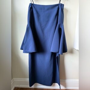 ELLERY Bell Sleeve Dress Blue Elegant Dramatic Feminine Designer Old Money 8